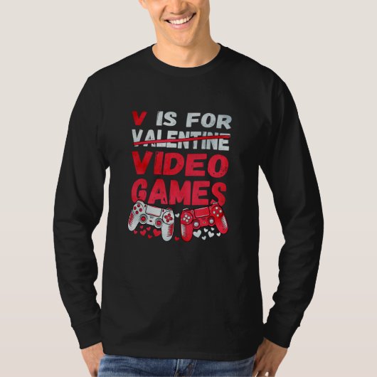 V Is For Video Games Valentine's Day Gamer Men Boy Tシャツ (正面)