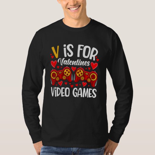 V Is For Video Games Valentines Day Gamer Men Teen Tシャツ (正面)