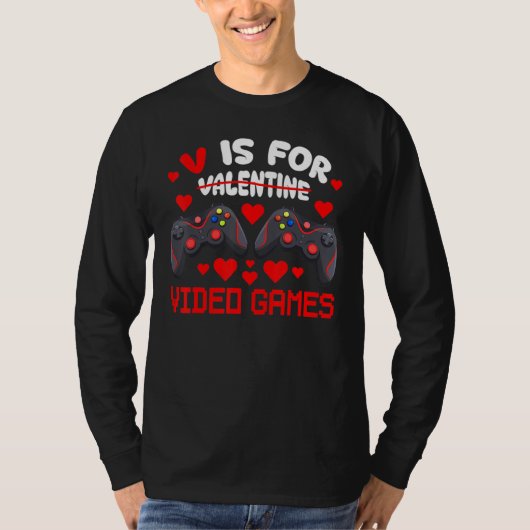 V Is For Video Games Valentines Day Gamer Men Teen Tシャツ (正面)