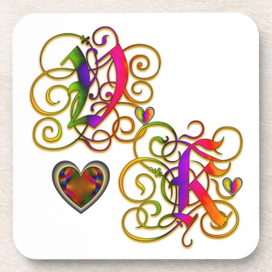 V Loves K on White Coaster withハート コースター (正面)