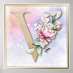 V Monogram Pink Rose ポスター