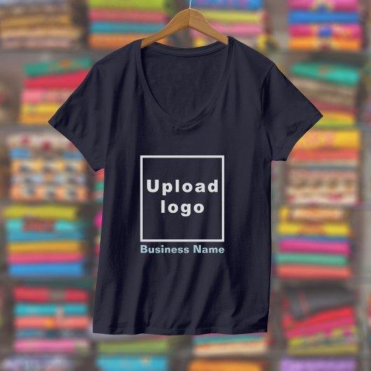 V-Neck Navy Blueのビジネス名とロゴ Tシャツ