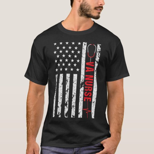 VAナースヴィンテージ愛国的アメリカ国旗USA 4日 Tシャツ (正面)