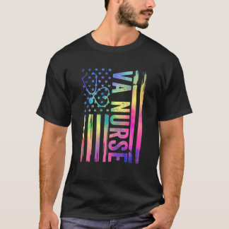 VAナース絞り染めカラフルアメリカ国旗の愛国心 Tシャツ