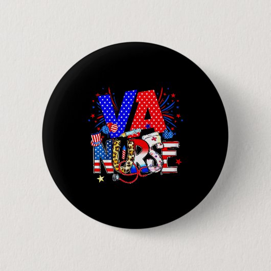 Va Nurse 4th Of July American Flag Stethoscope 缶バッジ (正面)