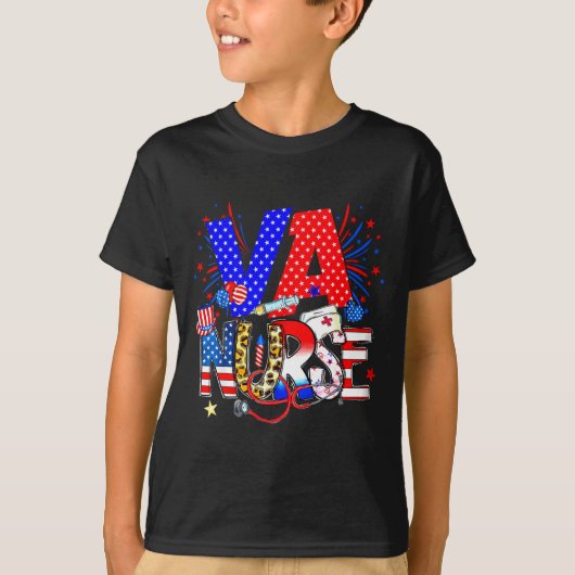Va Nurse 4th Of July American Flag Stethoscope Tシャツ (正面)