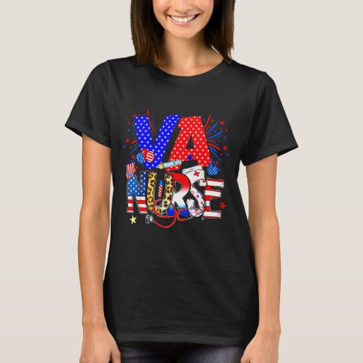 Va Nurse 4th Of July American Flag Stethoscope  Tシャツ (正面)