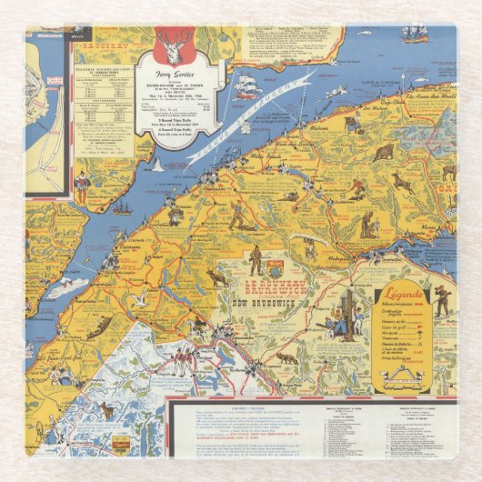 Vacanes、ケベック、Gaspesie (カナダ)の地図 ガラスコースター (正面)