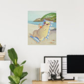 Vacation Beach Cat Under Palm Tree Wall Art ポスター (ホームオフィス)