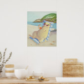 Vacation Beach Cat Under Palm Tree Wall Art ポスター (キッチン)