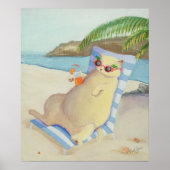 Vacation Beach Cat Under Palm Tree Wall Art ポスター (正面)