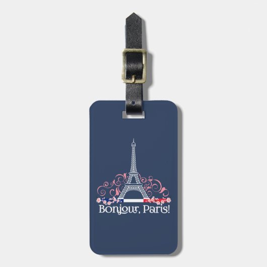 Vacation Eiffel Tower Bonjour Paris  ラゲッジタグ (正面縦)