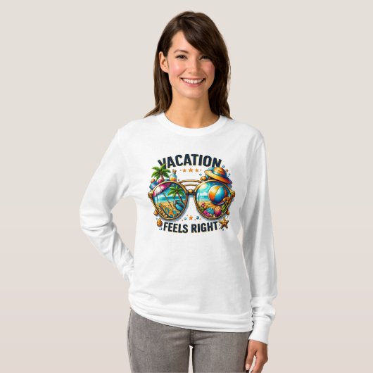 Vacation Feels Right Basic Long Sleeve USA Tシャツ (正面フル)