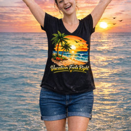 Vacation Feels Right Island V-Neck Shirt USA Tシャツ
