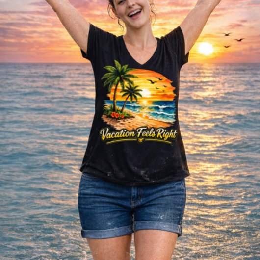 Vacation Feels Right Island V-Neck Shirt USA Tシャツ