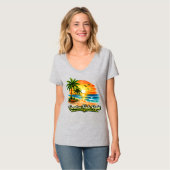 Vacation Feels Right Ocean Sunset V-Neck Tee USA Tシャツ (正面フル)