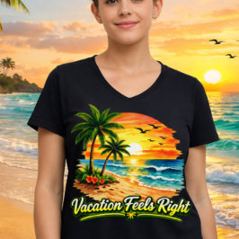 Vacation Feels Right Ocean Sunset V-Neck Tee USA Tシャツ