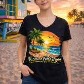 Vacation Feels Right Ocean Sunset V-Neck Tee USA Tシャツ