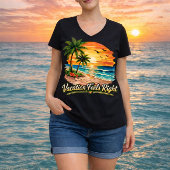 Vacation Feels Right Ocean Sunset V-Neck Tee USA Tシャツ