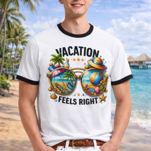 Vacation Feels Right Ringer T-Shirt USA Tシャツ