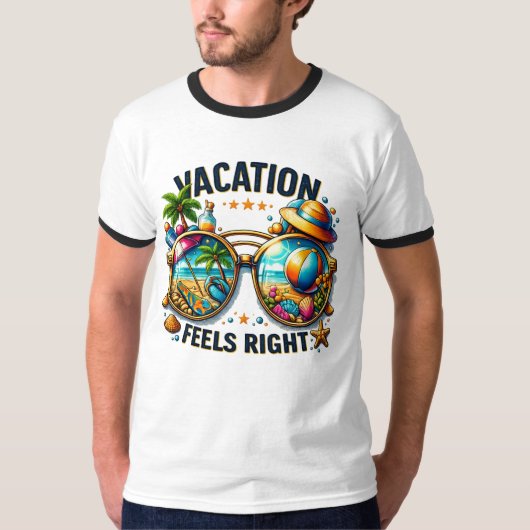 Vacation Feels Right Ringer T-Shirt USA Tシャツ (正面)