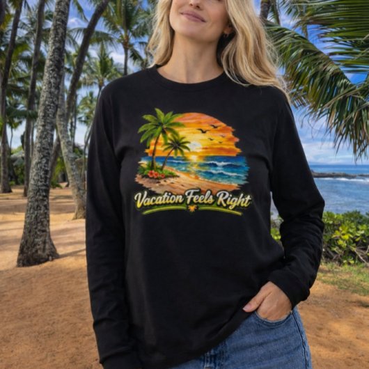 Vacation Feels Right Tropical Beach Long Sleeve US Tシャツ