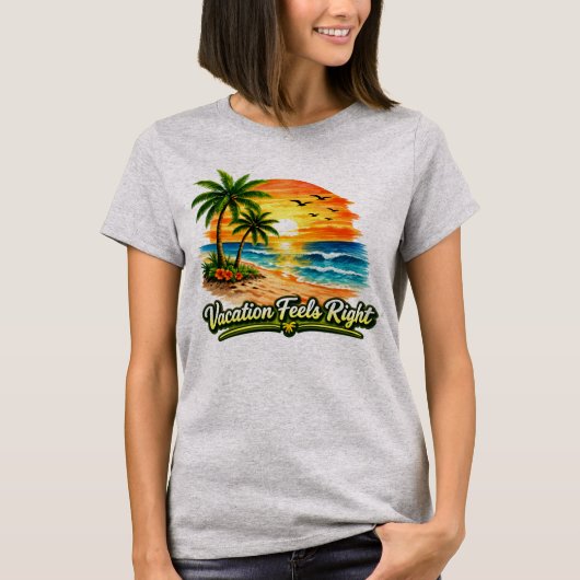 Vacation Feels Right Tropical Island Tee USA Tシャツ (正面)