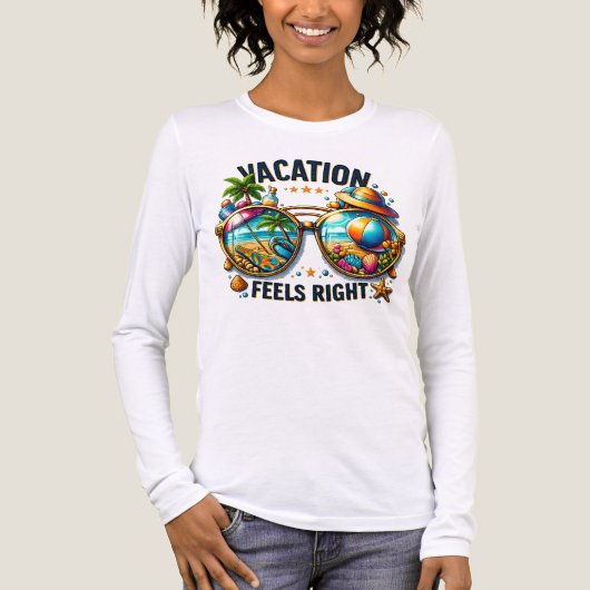 Vacation Feels Right Women’s Long Sleeve USA トライブレンドＴシャツ (正面)