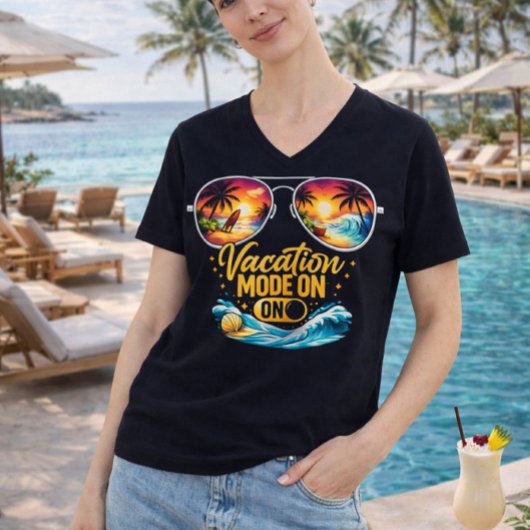 Vacation Mode On Feels Like Beach Paradise V Neck Tシャツ