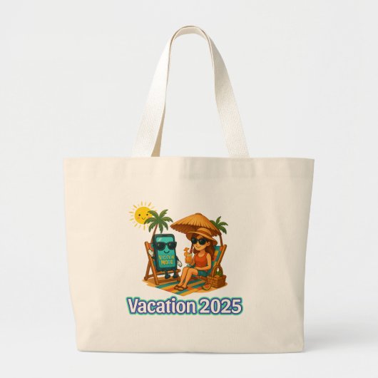 Vacation Mode Tote Bag – Fun Beach Vibes Digital A ラージトートバッグ (正面)