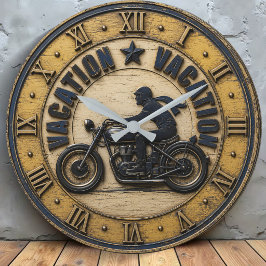 Vacation Motorcycle Vintage Retro Rider Garage ラージ壁時計