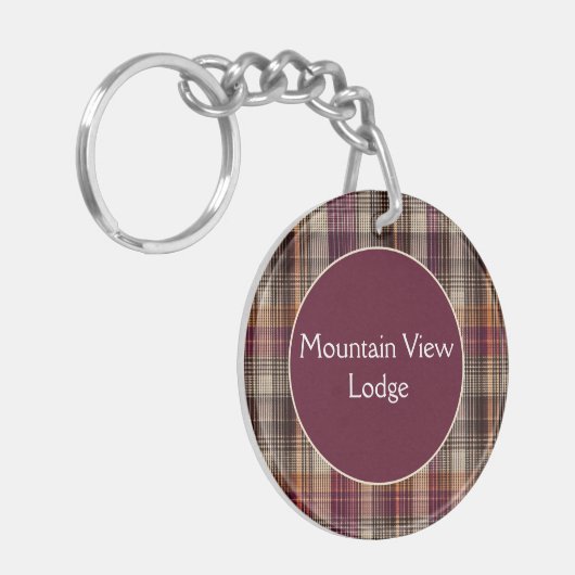 Vacation Rental custom Keychain Gingham Pattern キーホルダー (正面左)