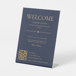 Vacation Rental Home Welcome QR Code Dark Blue 台座サイン