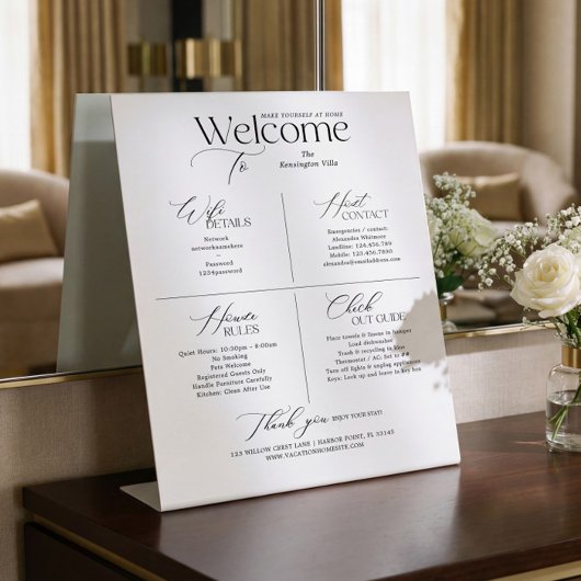 Vacation Rental Host Welcome House Rules WiFi Sign 台座サイン