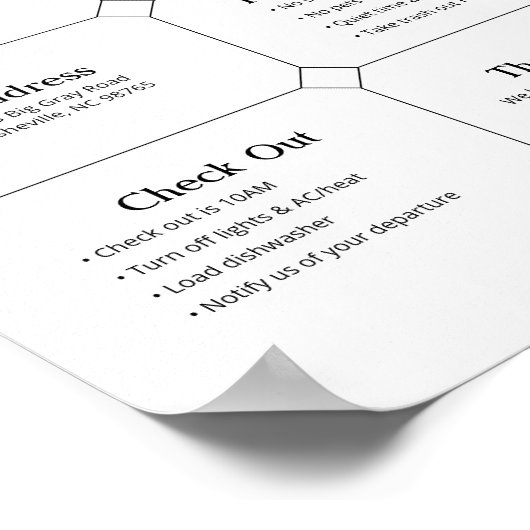 Vacation Rental House Welcome Information Sign ポスター (角)