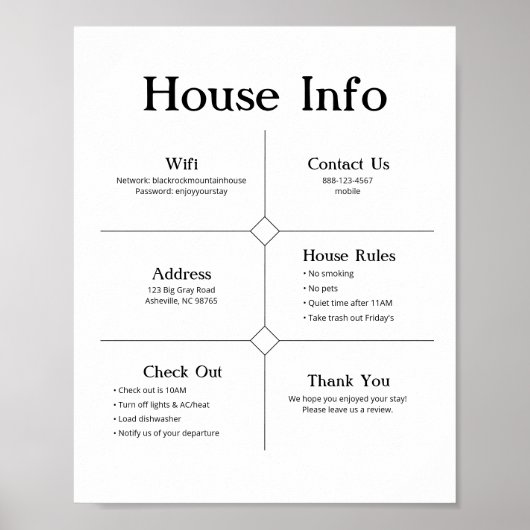 Vacation Rental House Welcome Information Sign ポスター (正面)