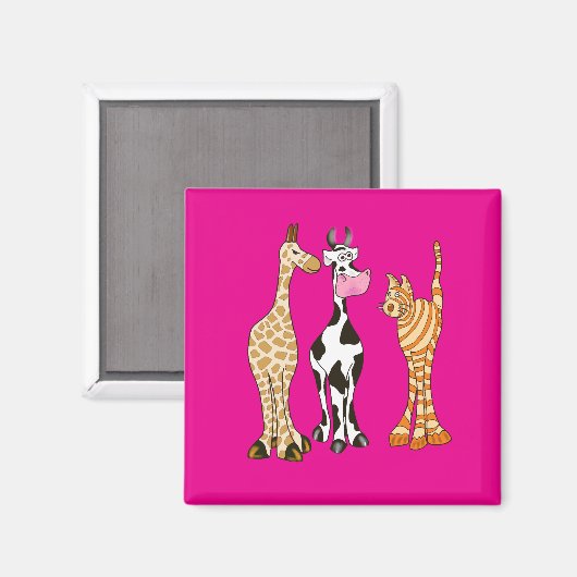 Vache, zèbre, girafe en dessin enfants マグネット (正面/裏面)