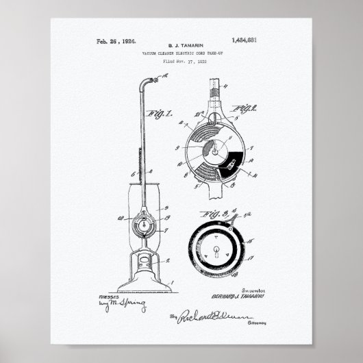 Vacuum Cleaner 1924 Patent Art White Paper ポスター (正面)