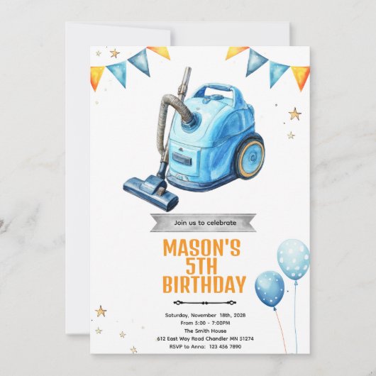 Vacuum cleaning Birthday party Invitation 招待状 (正面)