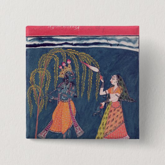 「Vahulaからのフルートを、演奏するKrishna 缶バッジ (正面)