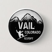 Vailコロラド州の白黒のスノーボードの芸術ボタン 缶バッジ (正面)