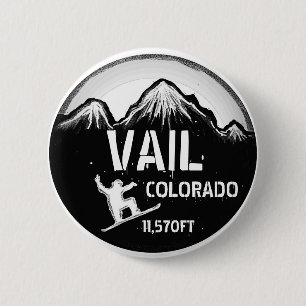 Vailコロラド州の白黒のスノーボードの芸術ボタン 缶バッジ