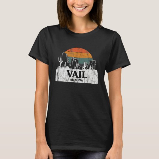 Vail AZアリゾナヴィンテージサンセットサボテン山デ Tシャツ (正面)