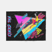 Val Cenis Retro Ski Skiing Character With Abstract フリースブランケット (正面(横))
