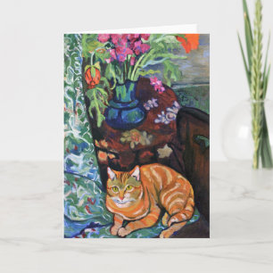 Valadon著花のショウガ猫そして花束 カード