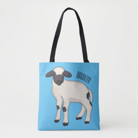 Valais Blacknose sheep cartoon illustration トートバッグ (正面)