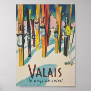 Valais Switzerland Vintage Ski Poster ポスター
