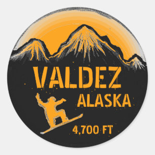Valdezアラスカのオレンジスノーボードの芸術のステッカー ラウンドシール