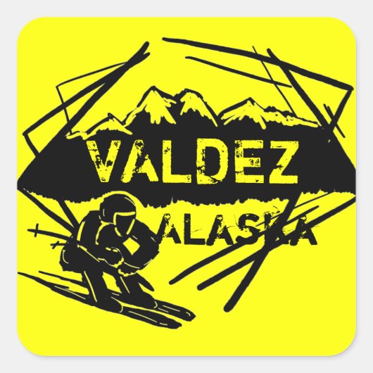Valdez Alaskaスキースタンプ スクエアシール (正面)