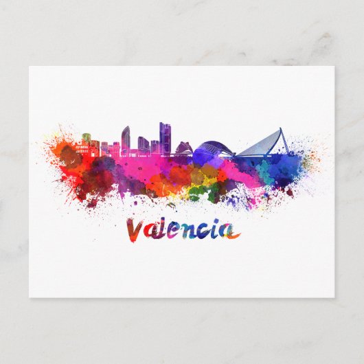 Valencia skyline in watercolor ポストカード (正面)